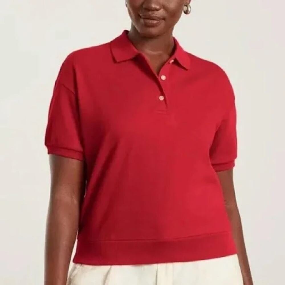 Everlane Organic Cotton The Oversized Polo Top Shirt Preppy Red NWT XS
